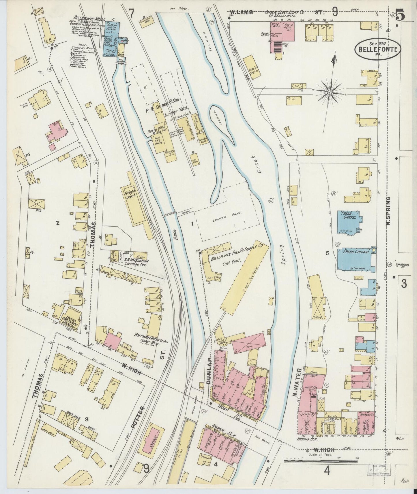 Sanborn Fire Insurance Map from Bellefonte, Centre County, Pennsylvania (1897), Sheet #0005 - Historic Sanborn Fire Insurance Map Print, vintage old map wall art, antique decor, genealogy gift, Pennsylvania Pennsylvania map