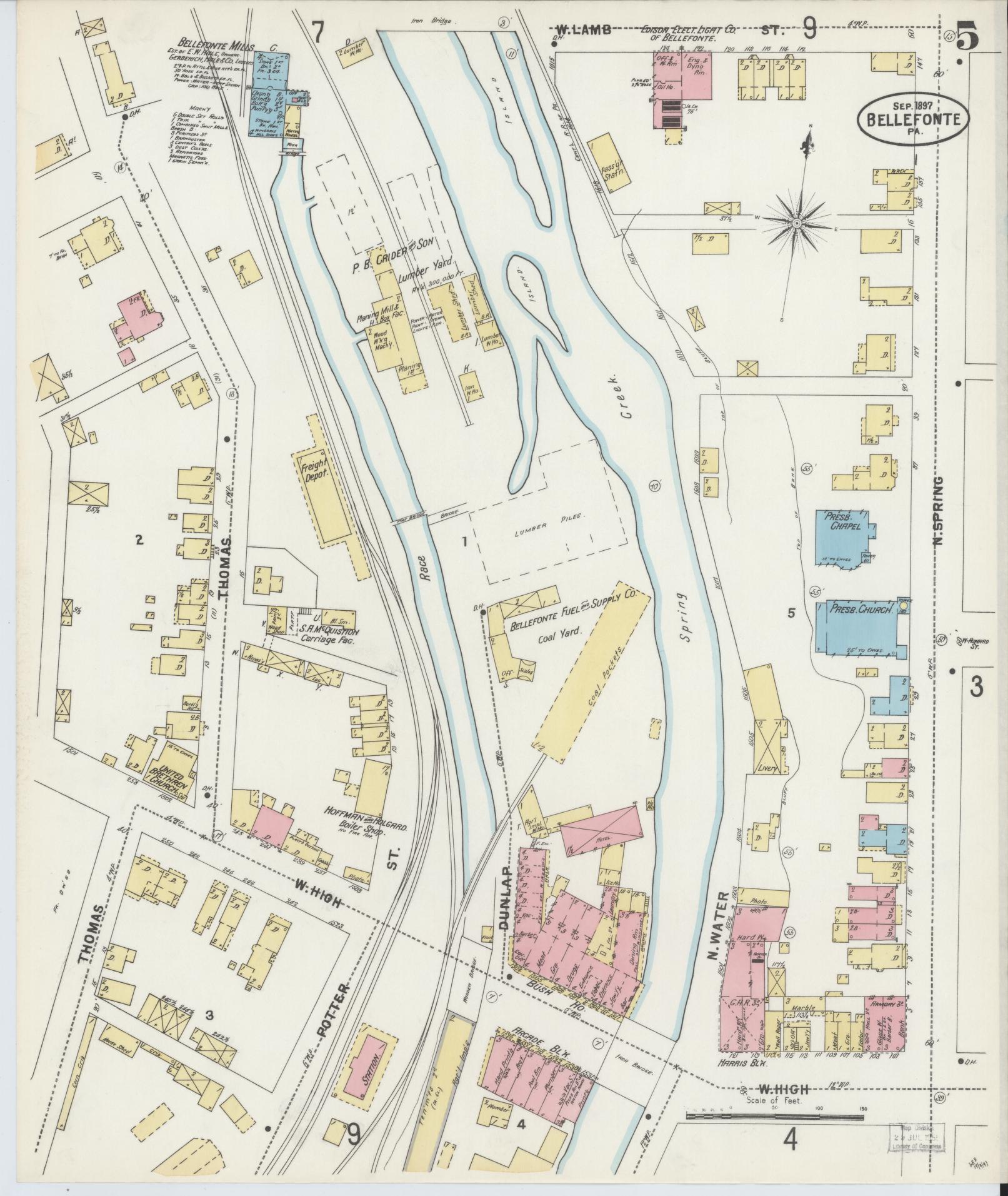 Sanborn Fire Insurance Map from Bellefonte, Centre County, Pennsylvania (1897), Sheet #0005 - Historic Sanborn Fire Insurance Map Print, vintage old map wall art, antique decor, genealogy gift, Pennsylvania Pennsylvania map