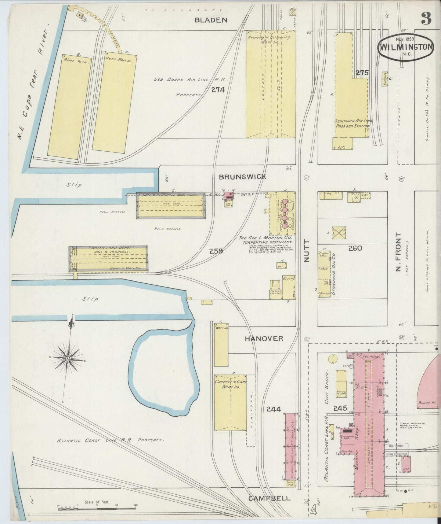 Sanborn Fire Insurance Map from Wilmington, New Hanover County, North Carolina (1893), Sheet #0003 - Complete Map Set gallery image, historic Sanborn map, vintage wall art, North Carolina North Carolina