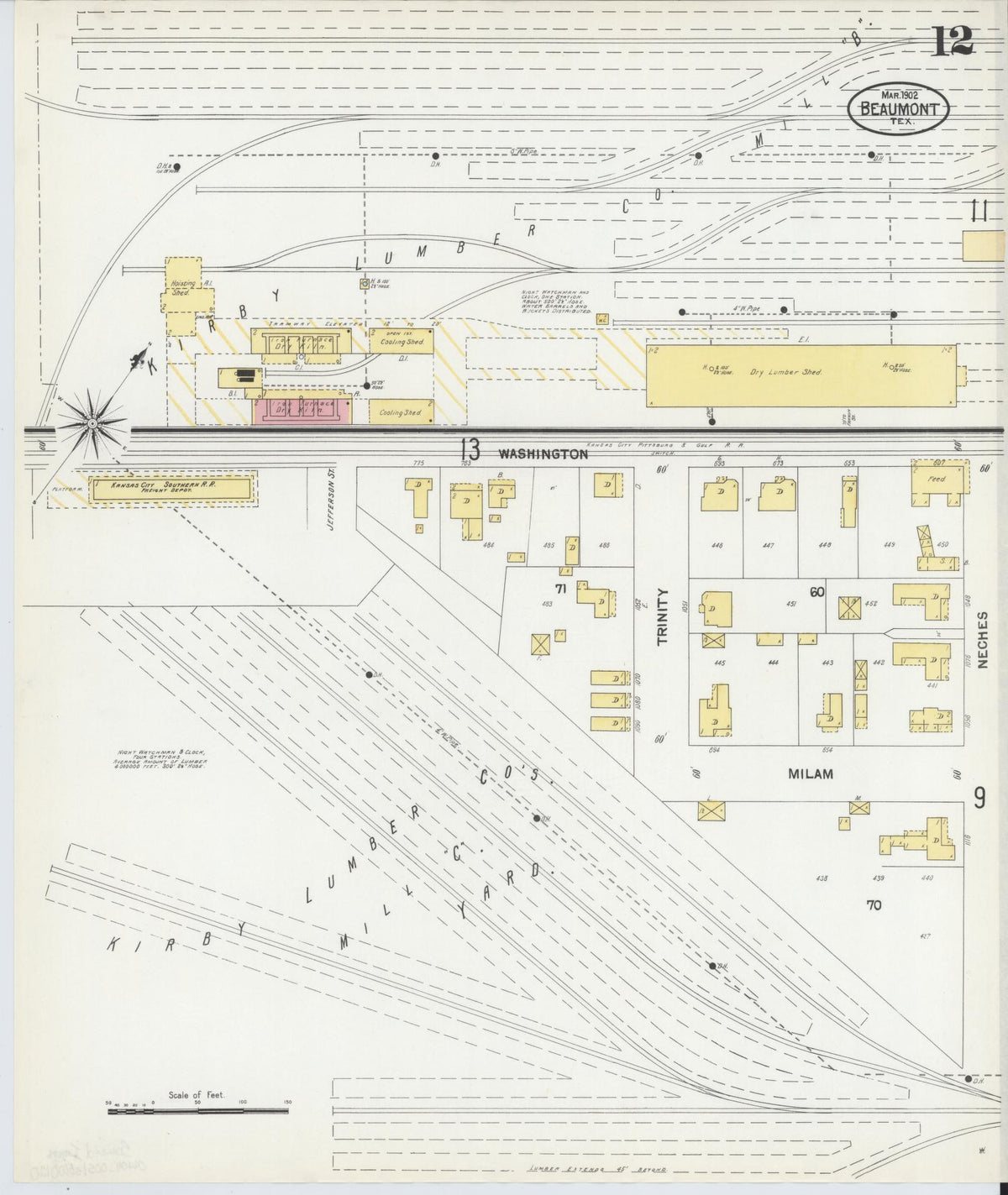 Sanborn Fire Insurance Map from Beaumont, Jefferson County, Texas (1902), Sheet #0012 - Complete Map Set gallery image, historic Sanborn map, vintage wall art, Texas Texas