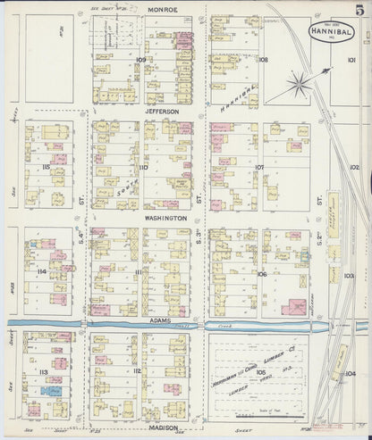 Sanborn Fire Insurance Map from Hannibal, Marion County, Missouri (1890), Sheet #0005 - Complete Map Set gallery image, historic Sanborn map, vintage wall art, Missouri Missouri