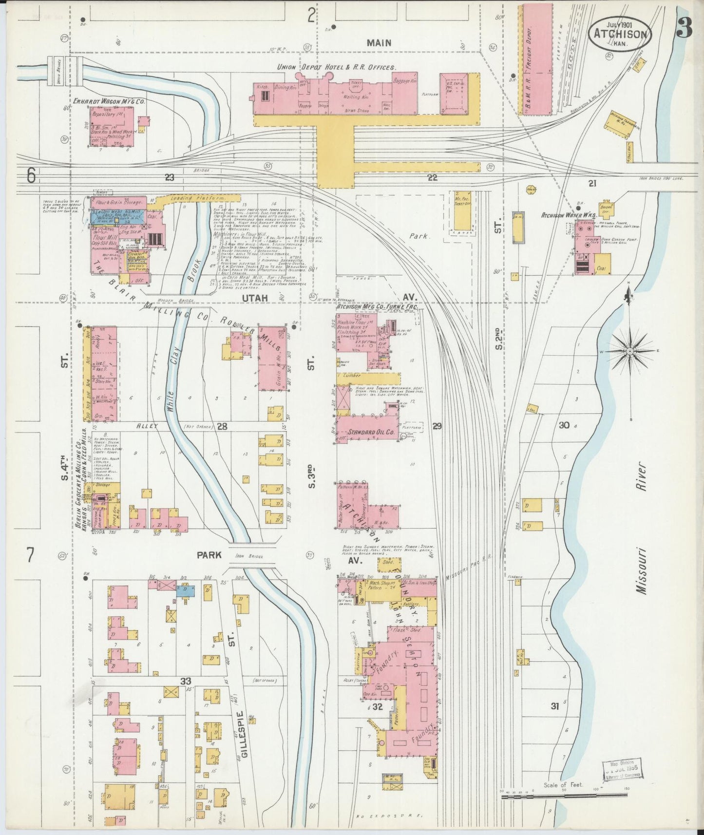 Sanborn Fire Insurance Map from Atchison, Atchison County, Kansas (1901), Sheet #0003 - Complete Map Set gallery image, historic Sanborn map, vintage wall art, Kansas Kansas