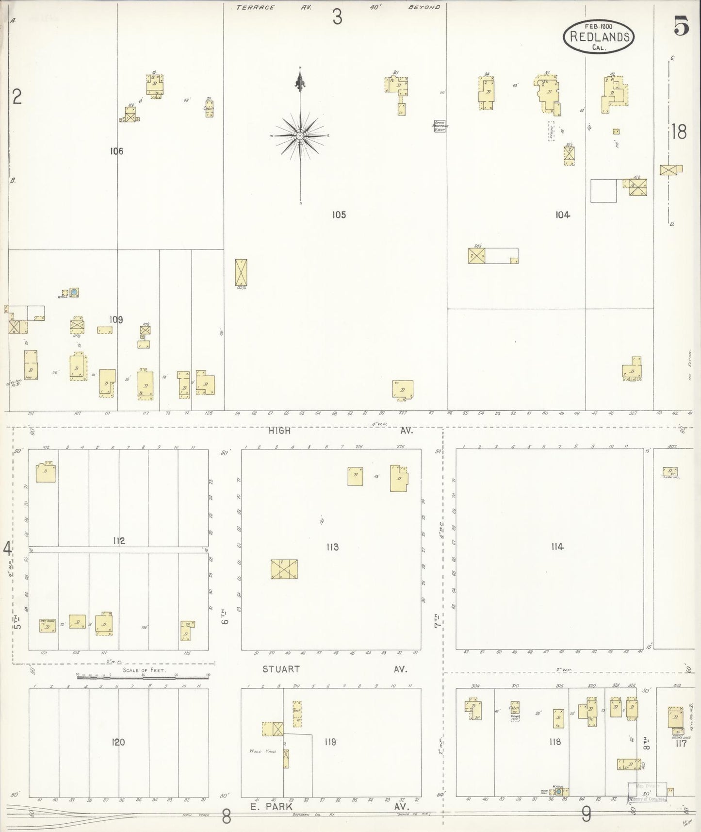 Sanborn Fire Insurance Map from Redlands, San Bernardino County, California (1900), Sheet #0005 - Complete Map Set gallery image, historic Sanborn map, vintage wall art, California California