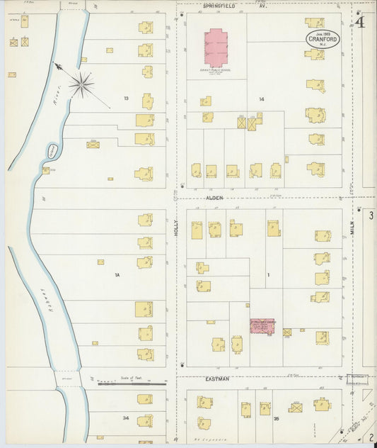 Sanborn Fire Insurance Map from Cranford, Union County, New Jersey (1903), Sheet #0004 - Historic Sanborn Fire Insurance Map Print, vintage old map wall art, antique decor, genealogy gift, New Jersey New Jersey map