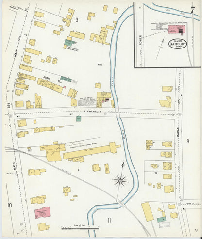 Sanborn Fire Insurance Map from Danbury, Fairfield County, Connecticut (1904), Sheet #0007 - Complete Map Set gallery image, historic Sanborn map, vintage wall art, Connecticut Connecticut