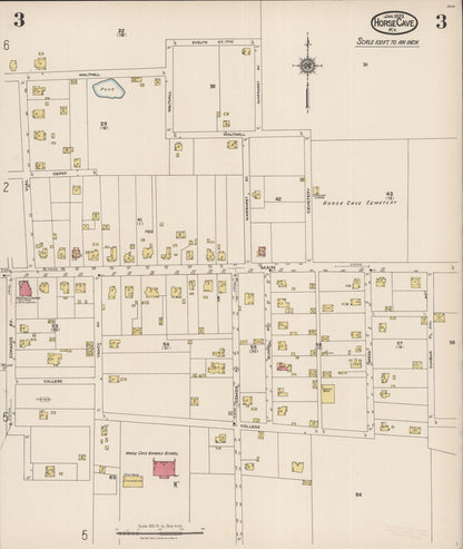 Sanborn Fire Insurance Map from Horse Cave, Hart County, Kentucky (1923), Sheet #0003 - Complete Map Set gallery image, historic Sanborn map, vintage wall art, Kentucky Kentucky