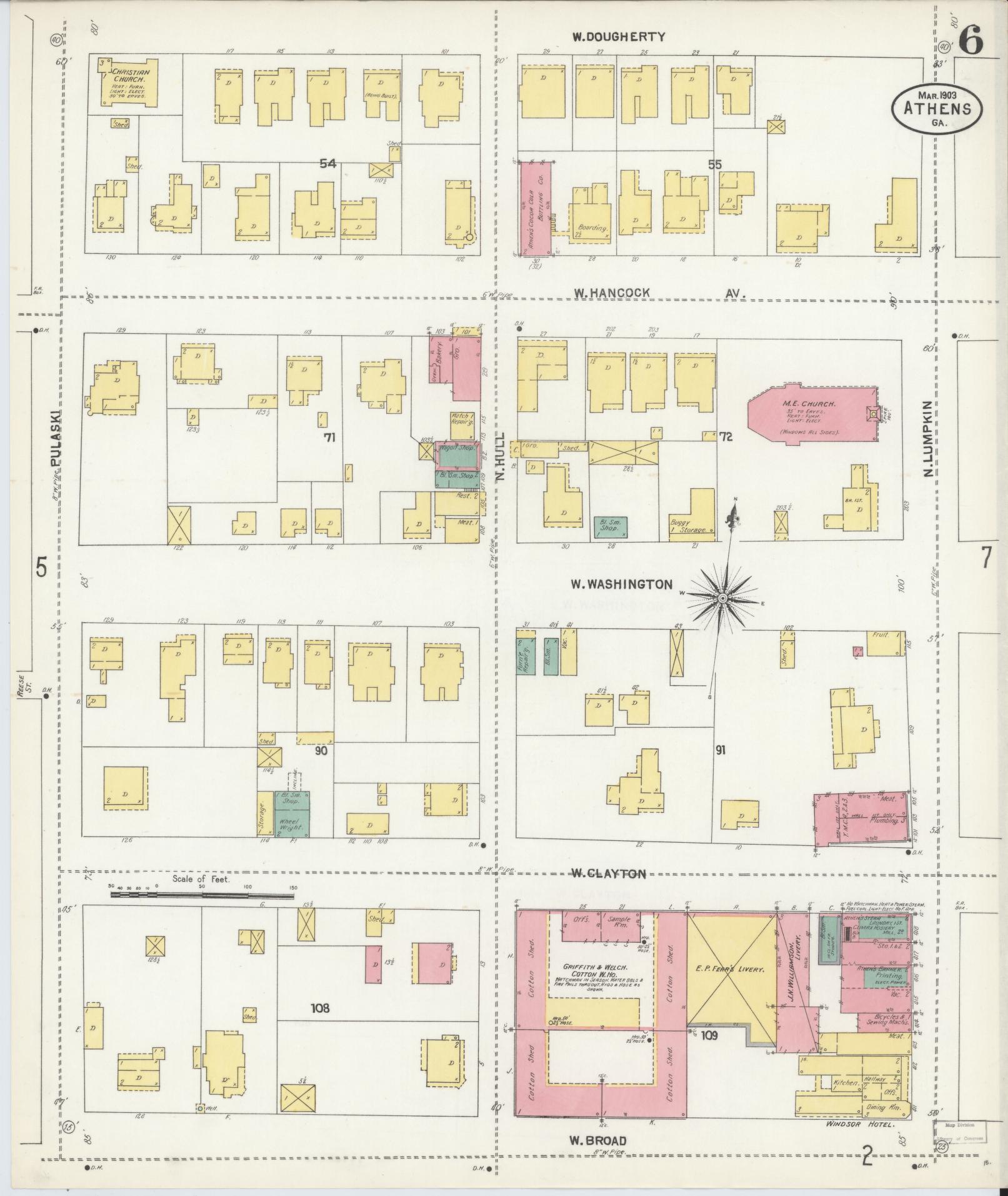 Sanborn Fire Insurance Map from Athens, Clarke County, Georgia (1903), Sheet #0006 - Historic Sanborn Fire Insurance Map Print, vintage old map wall art, antique decor, genealogy gift, Georgia Georgia map