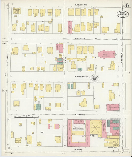 Sanborn Fire Insurance Map from Athens, Clarke County, Georgia (1903), Sheet #0006 - Historic Sanborn Fire Insurance Map Print, vintage old map wall art, antique decor, genealogy gift, Georgia Georgia map