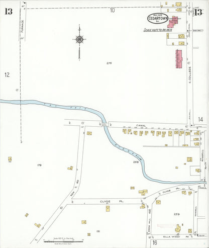 Sanborn Fire Insurance Map from Cedartown, Polk County, Georgia (1923), Sheet #0013 - Complete Map Set gallery image, historic Sanborn map, vintage wall art, Georgia Georgia