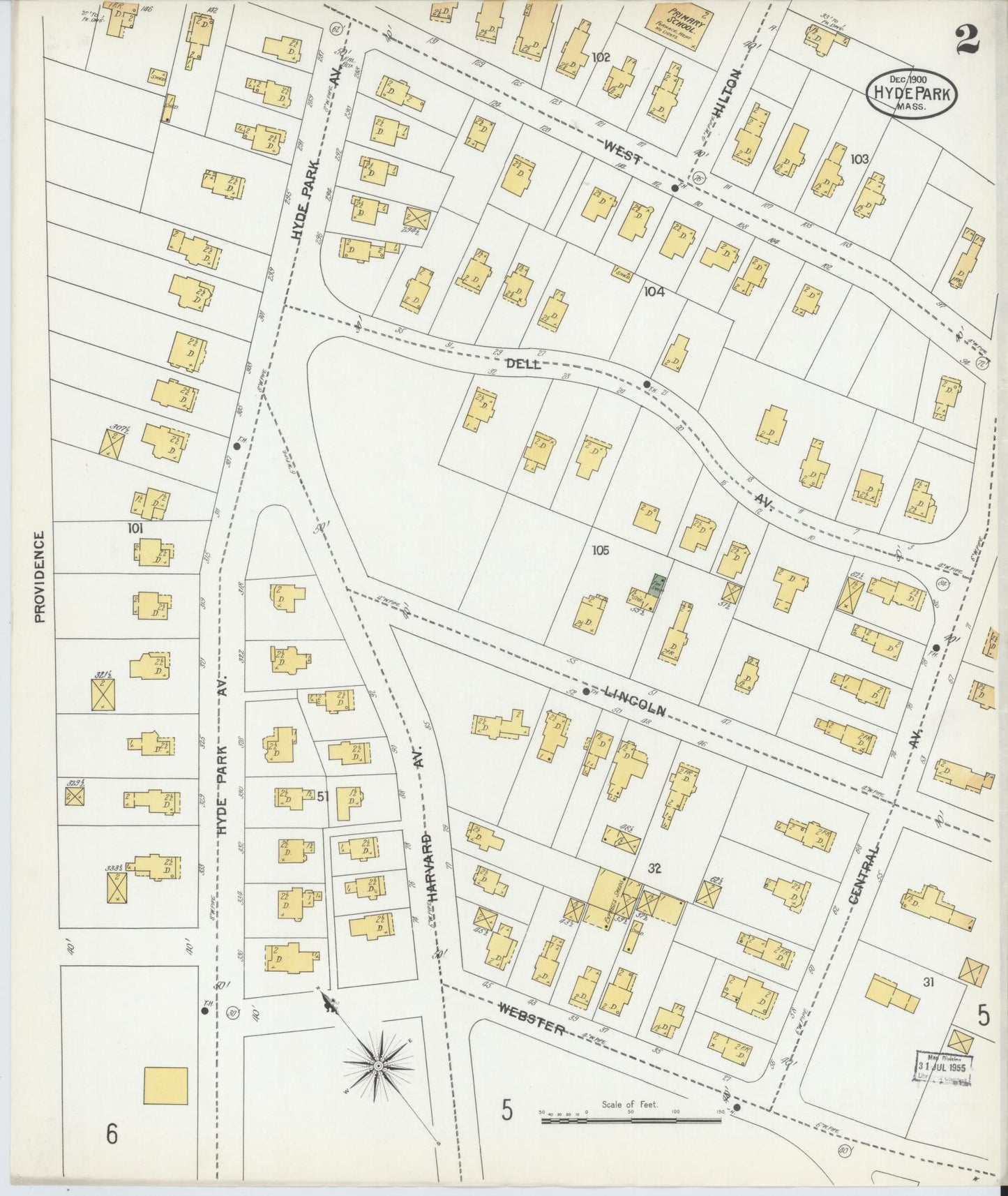 Sanborn Fire Insurance Map from Hyde Park, Norfolk County, Massachusetts (1900), Sheet #0002 - Historic Sanborn Fire Insurance Map Print, vintage old map wall art, antique decor, genealogy gift, Massachusetts Massachusetts map