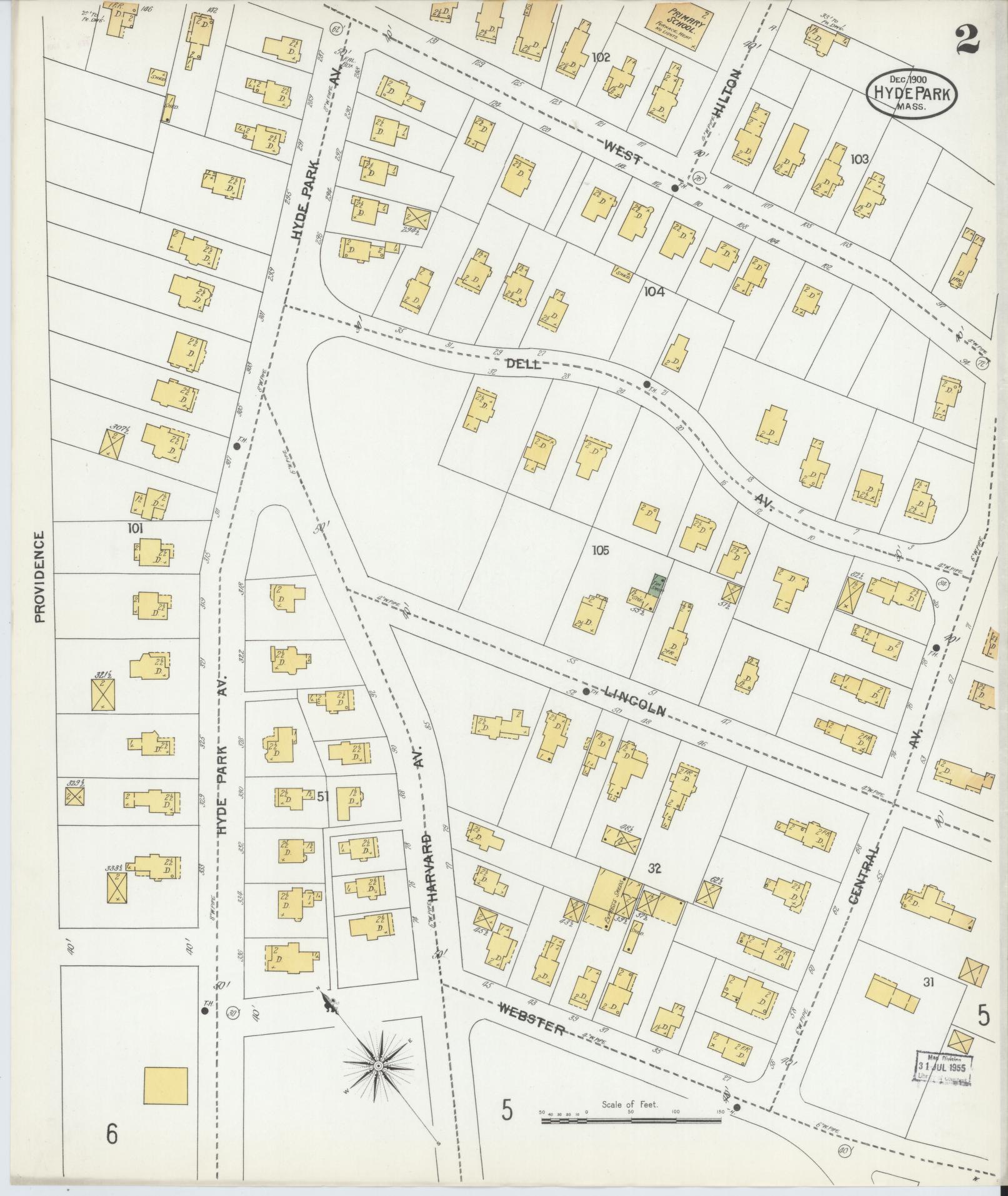 Sanborn Fire Insurance Map from Hyde Park, Norfolk County, Massachusetts (1900), Sheet #0002 - Historic Sanborn Fire Insurance Map Print, vintage old map wall art, antique decor, genealogy gift, Massachusetts Massachusetts map