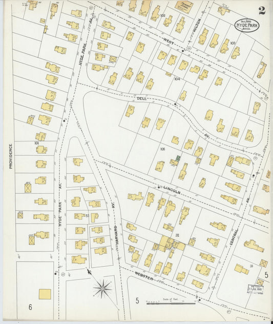 Sanborn Fire Insurance Map from Hyde Park, Norfolk County, Massachusetts (1900), Sheet #0002 - Historic Sanborn Fire Insurance Map Print, vintage old map wall art, antique decor, genealogy gift, Massachusetts Massachusetts map