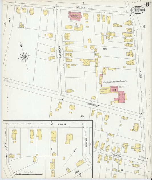 Sanborn Fire Insurance Map from Freehold, Monmouth County, New Jersey (1901), Sheet #0009 - Historic Sanborn Fire Insurance Map Print, vintage old map wall art, antique decor, genealogy gift, New Jersey New Jersey map