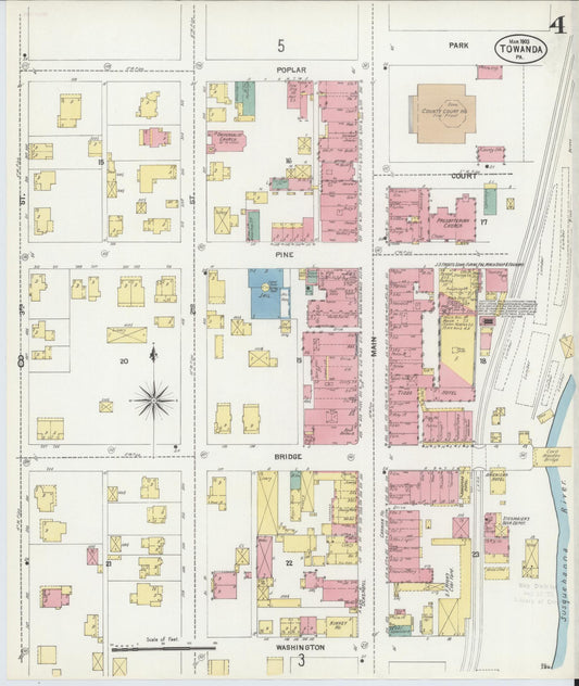 Sanborn Fire Insurance Map from Towanda, Bradford County, Pennsylvania (1903), Sheet #0004 - Historic Sanborn Fire Insurance Map Print, vintage old map wall art, antique decor, genealogy gift, Pennsylvania Pennsylvania map