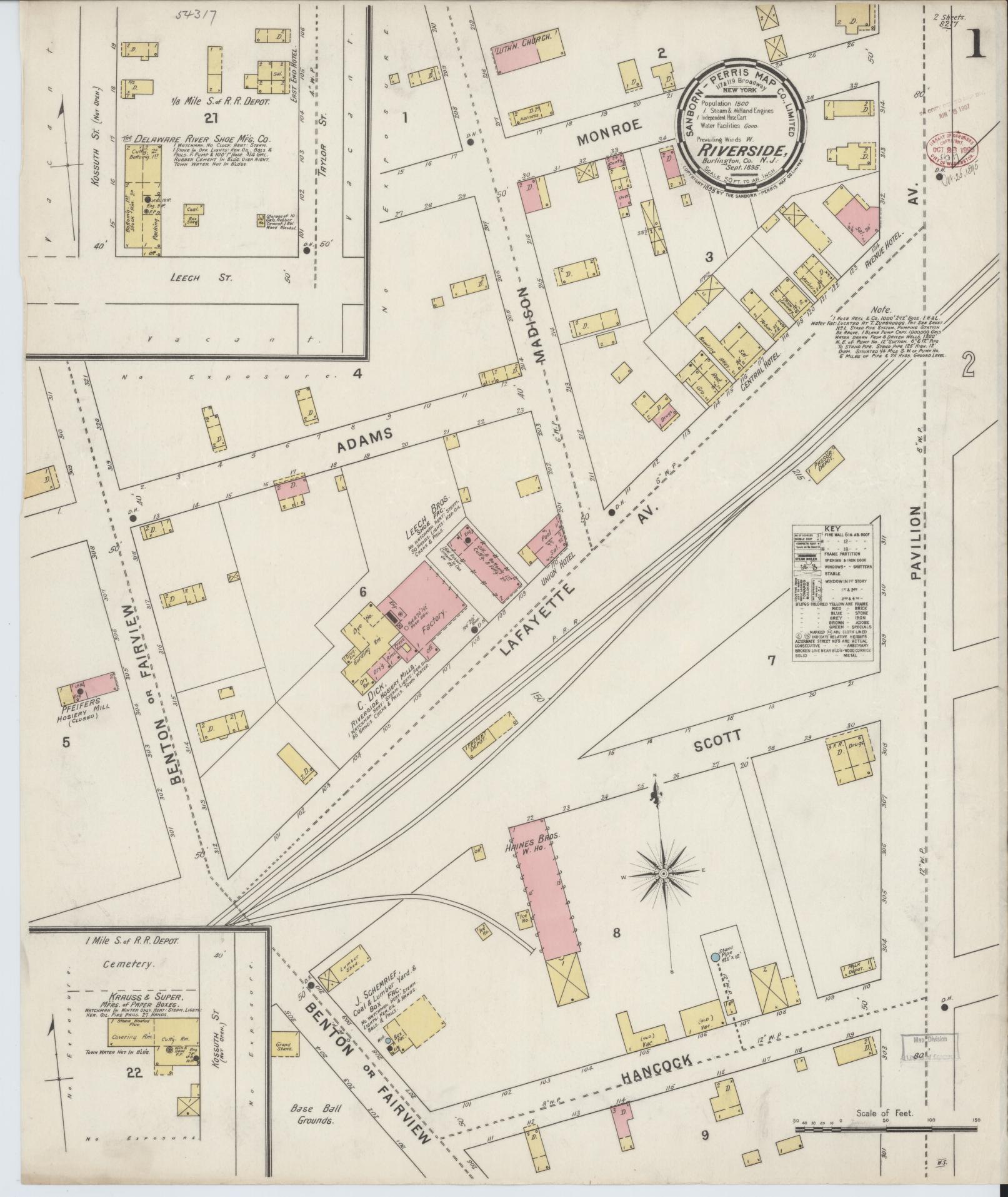 Sanborn Fire Insurance Map from Riverside, Burlington County, New Jersey. (1895) – Historic Sanborn Fire Insurance Map Print