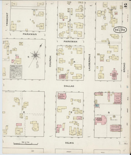 Sanborn Fire Insurance Map from Selma, Dallas County, Alabama (1884), Sheet #0002 - Historic Sanborn Fire Insurance Map Print, vintage old map wall art, antique decor, genealogy gift, Alabama Alabama map