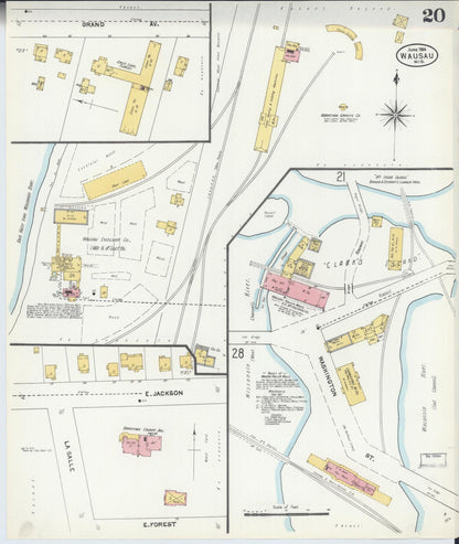 Sanborn Fire Insurance Map from Wausau, Marathon County, Wisconsin (1904), Sheet #0020 - Complete Map Set gallery image, historic Sanborn map, vintage wall art, Wisconsin Wisconsin