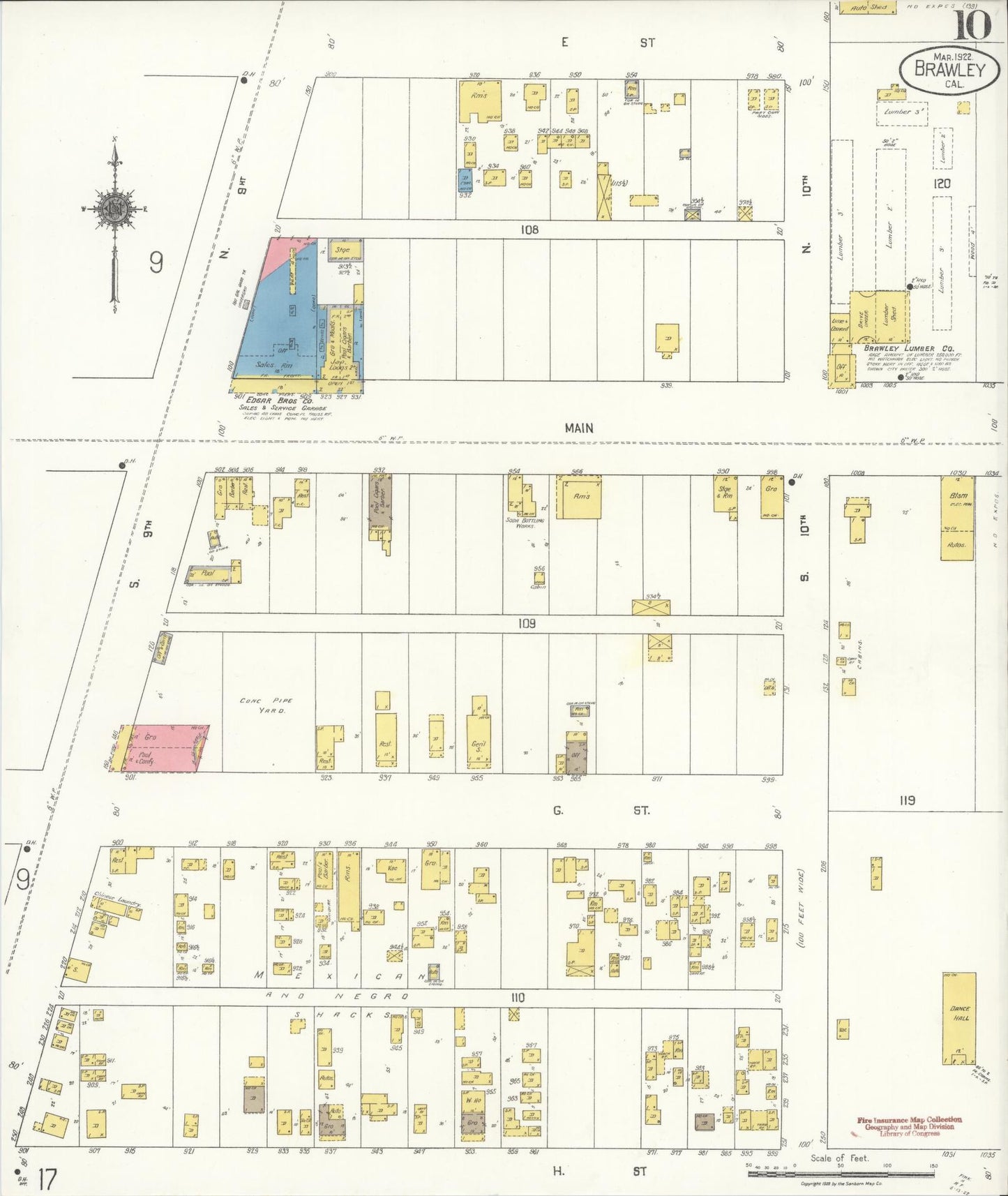 Sanborn Fire Insurance Map from Brawley, Imperial County, California (1922), Sheet #0010 - Complete Map Set gallery image, historic Sanborn map, vintage wall art, California California
