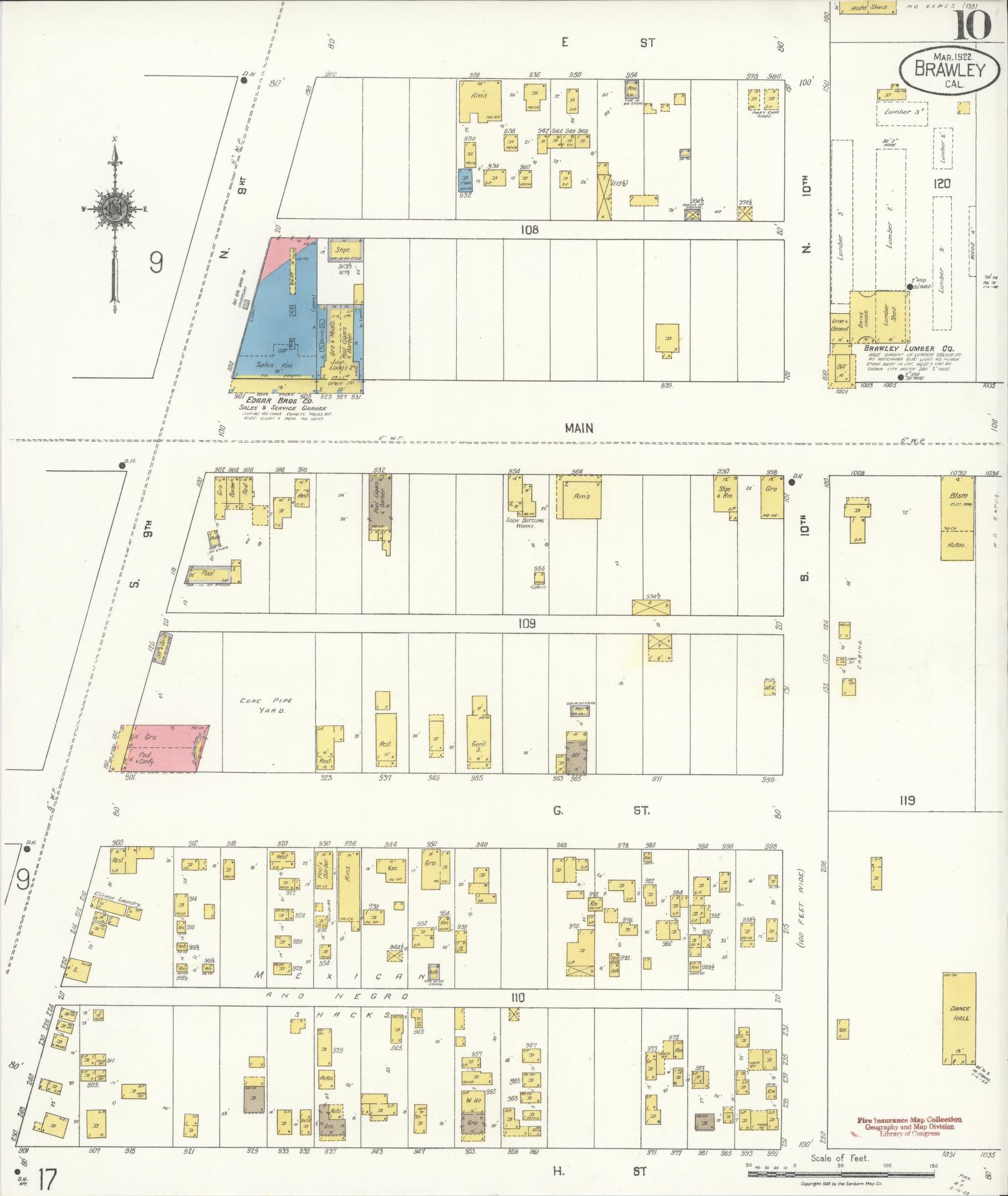 Sanborn Fire Insurance Map from Brawley, Imperial County, California (1922), Sheet #0010 - Complete Map Set gallery image, historic Sanborn map, vintage wall art, California California