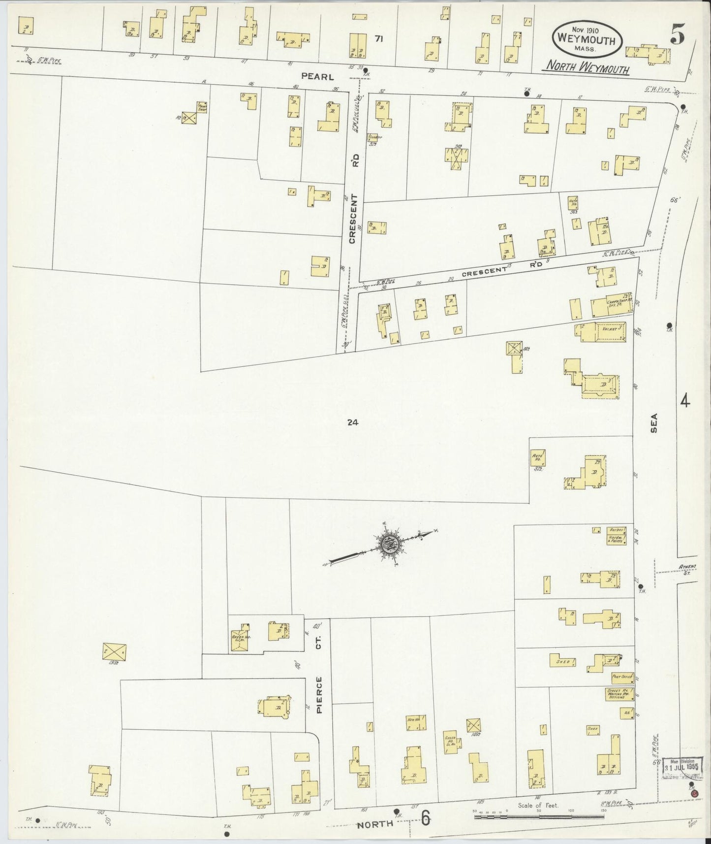 Sanborn Fire Insurance Map from Weymouth, Norfolk County, Massachusetts (1910), Sheet #0005 - Complete Map Set gallery image, historic Sanborn map, vintage wall art, Massachusetts Massachusetts