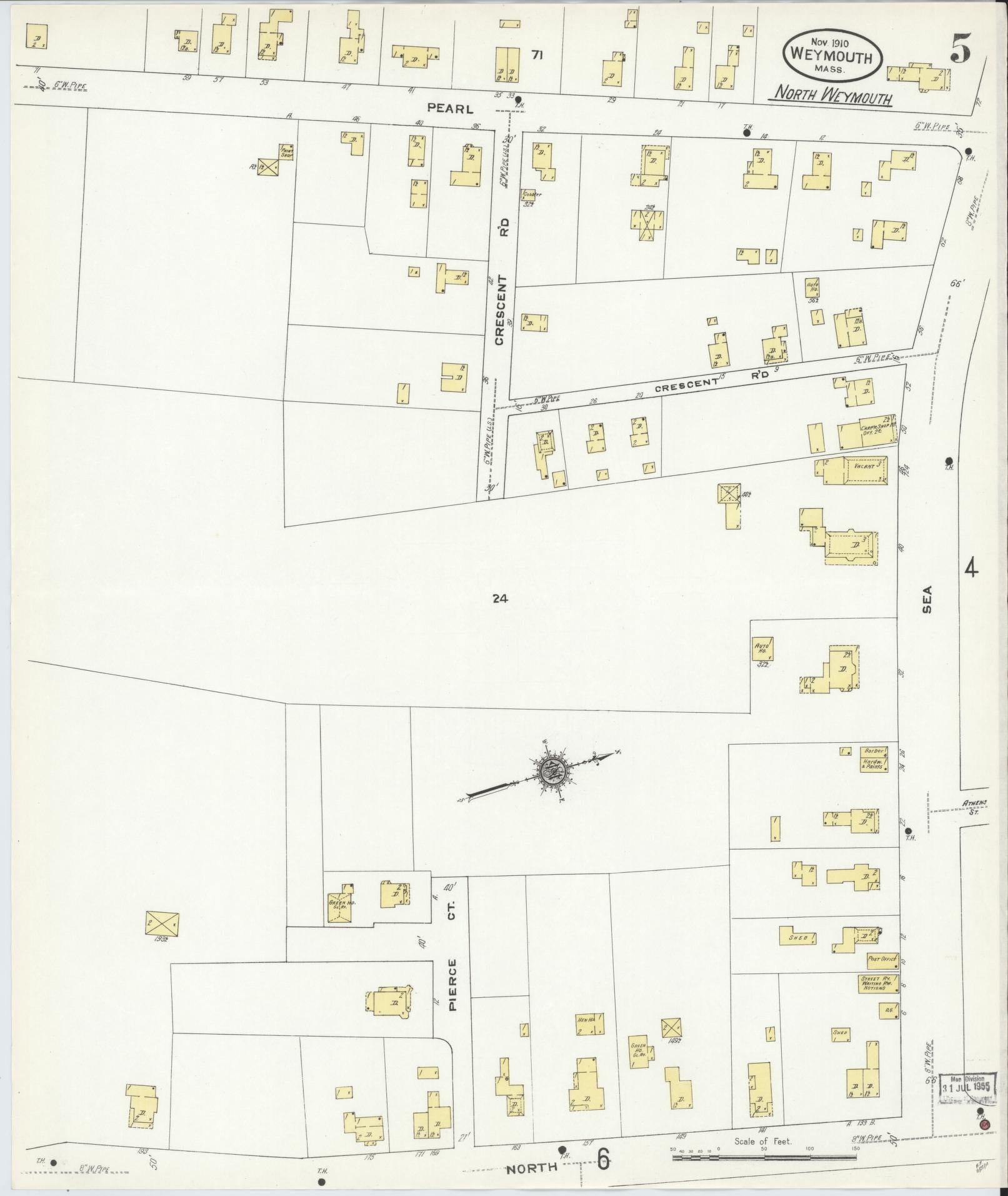 Sanborn Fire Insurance Map from Weymouth, Norfolk County, Massachusetts (1910), Sheet #0005 - Complete Map Set gallery image, historic Sanborn map, vintage wall art, Massachusetts Massachusetts