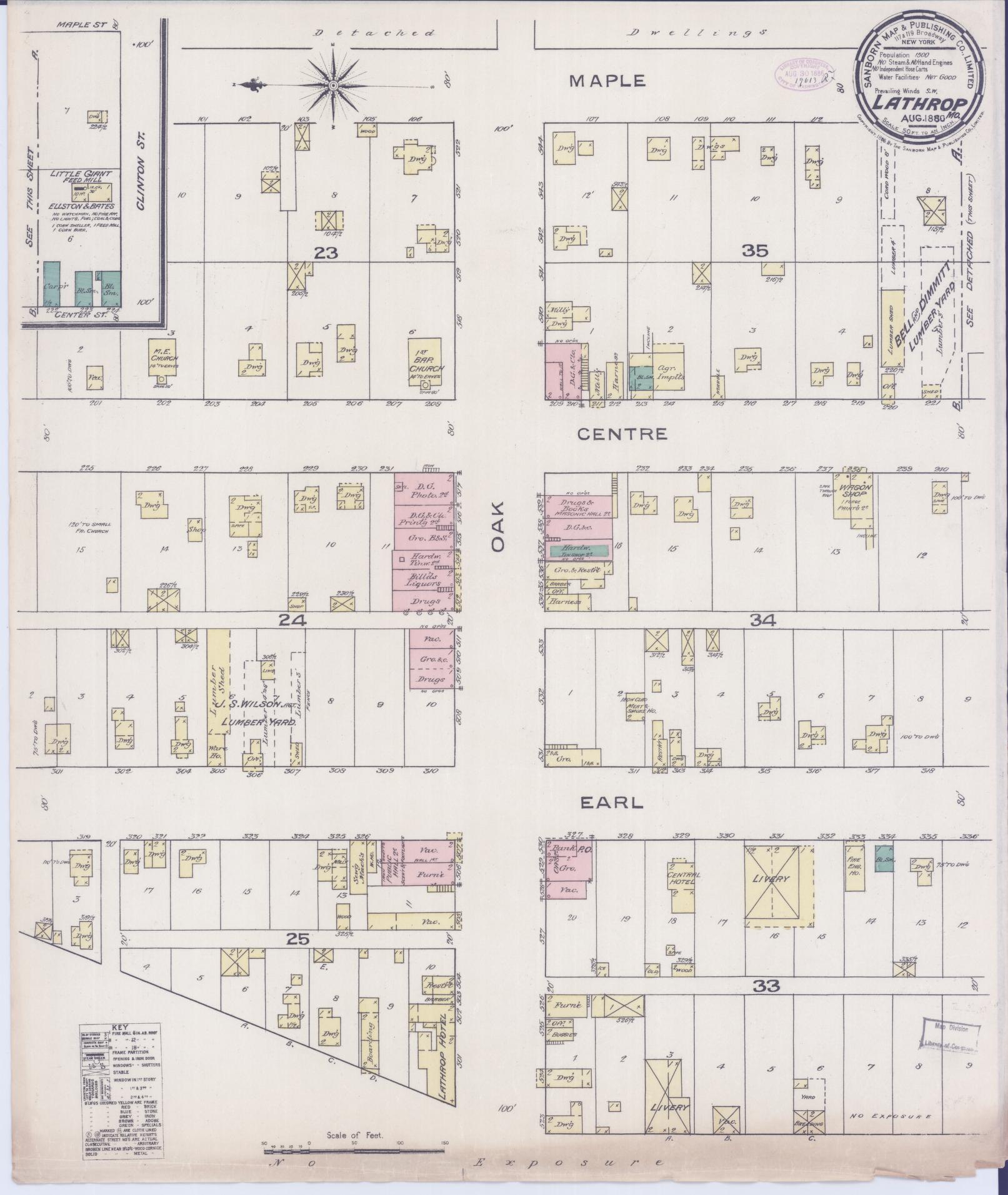 Sanborn Fire Insurance Map from Lathrop, Clinton County, Missouri (Unknown), Sheet #0001 - Historic Sanborn Fire Insurance Map Print, vintage old map wall art, antique decor, genealogy gift, Missouri Missouri map