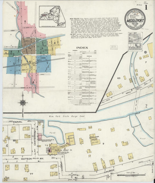 Sanborn Fire Insurance Map from Middleport, Niagara County, New York (1920), Sheet #0001 - Historic Sanborn Fire Insurance Map Print, vintage old map wall art, antique decor, genealogy gift, New York New York map