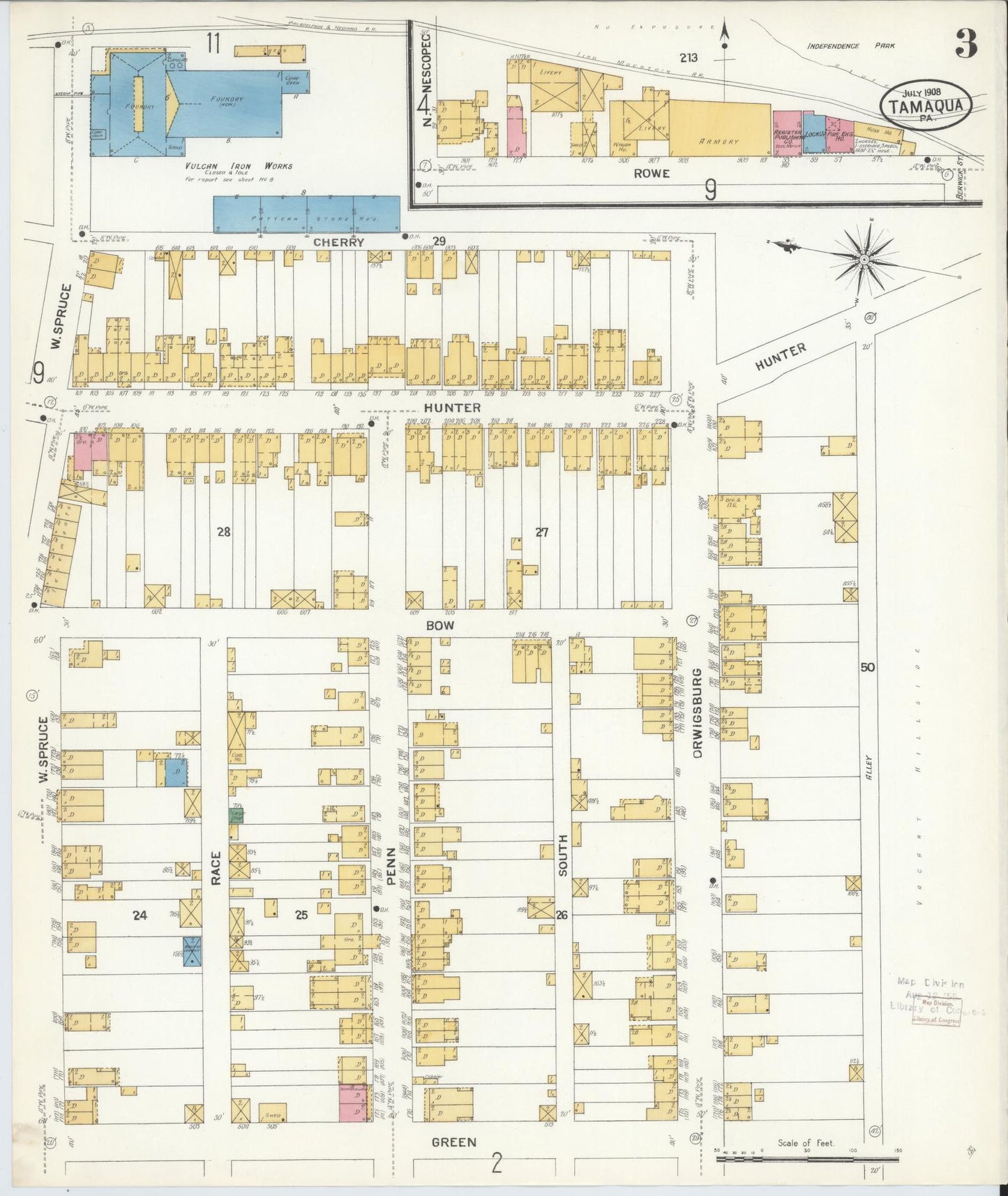 Sanborn Fire Insurance Map from Tamaqua, Schuylkill County, Pennsylvania (1908), Sheet #0003 - Historic Sanborn Fire Insurance Map Print, vintage old map wall art, antique decor, genealogy gift, Pennsylvania Pennsylvania map
