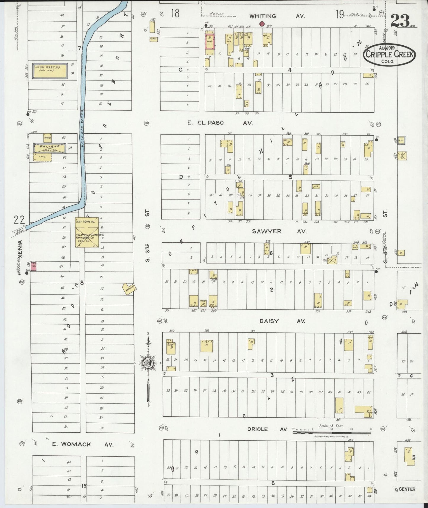 Sanborn Fire Insurance Map from Cripple Creek, Teller County, Colorado (1919), Sheet #0023 - Complete Map Set gallery image, historic Sanborn map, vintage wall art, Colorado Colorado