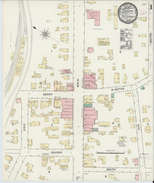 Sanborn Fire Insurance Map from Friendship, Allegany County, New York (1891), Sheet #0001 - Complete Map Set gallery image, historic Sanborn map, vintage wall art, New York New York