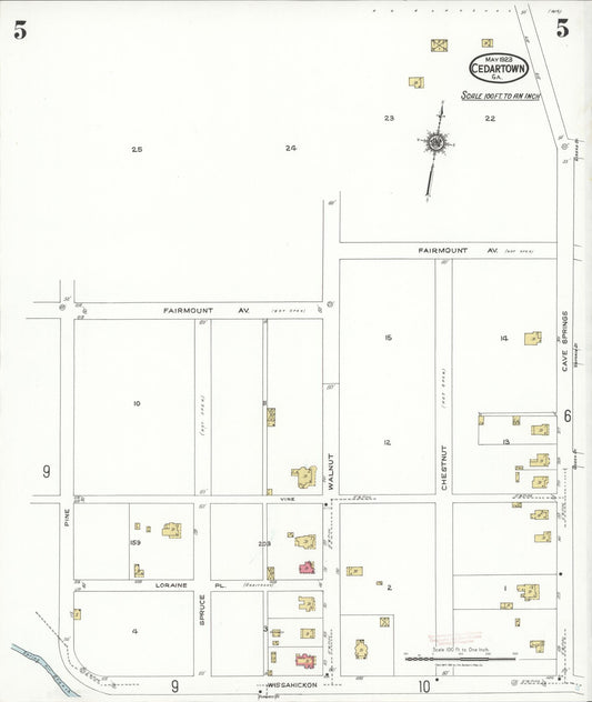 Sanborn Fire Insurance Map from Cedartown, Polk County, Georgia (1923), Sheet #0005 - Historic Sanborn Fire Insurance Map Print, vintage old map wall art, antique decor, genealogy gift, Georgia Georgia map