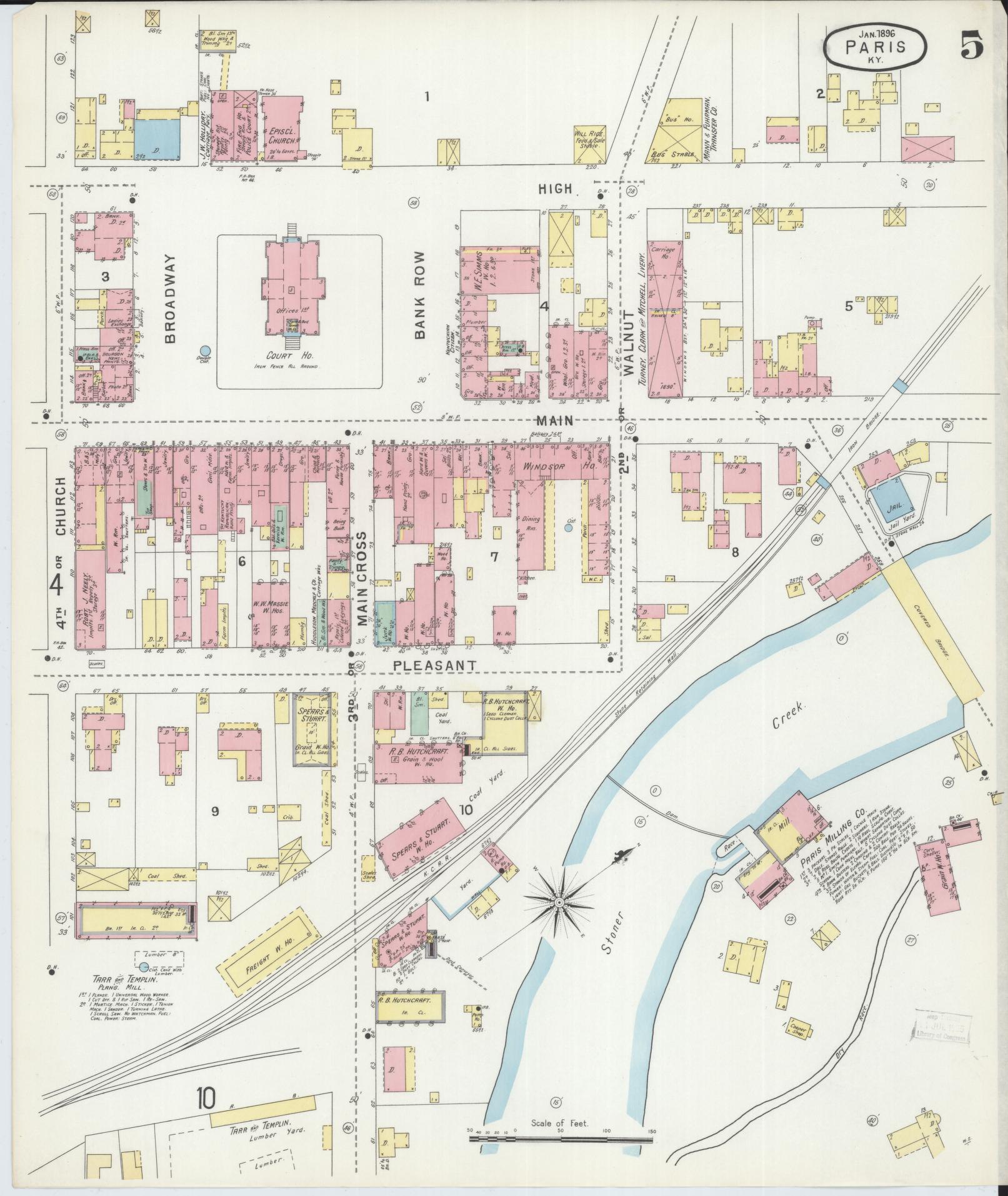 Sanborn Fire Insurance Map from Paris, Bourbon County, Kentucky (1896), Sheet #0005 - Complete Map Set gallery image, historic Sanborn map, vintage wall art, Kentucky Kentucky