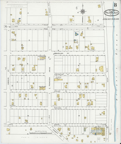 Sanborn Fire Insurance Map from Palm Beach, Palm Beach County, Florida (1919), Sheet #0008 - Complete Map Set gallery image, historic Sanborn map, vintage wall art, Florida Florida