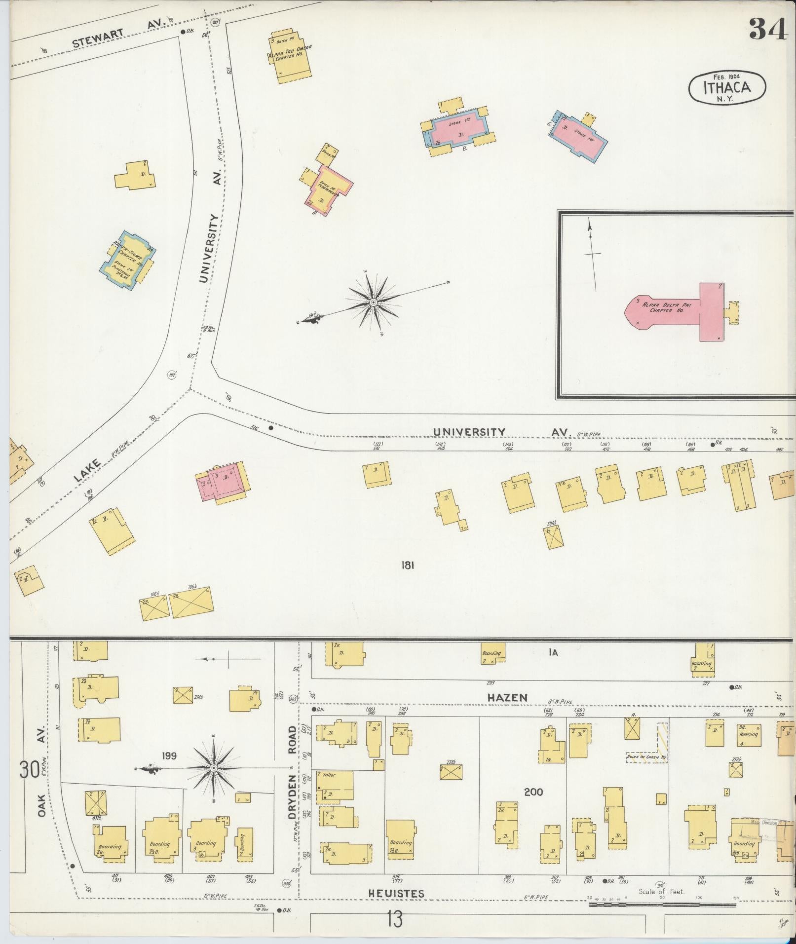 Sanborn Fire Insurance Map from Ithaca, Tompkins County, New York (1904), Sheet #0034 - Complete Map Set gallery image, historic Sanborn map, vintage wall art, New York New York