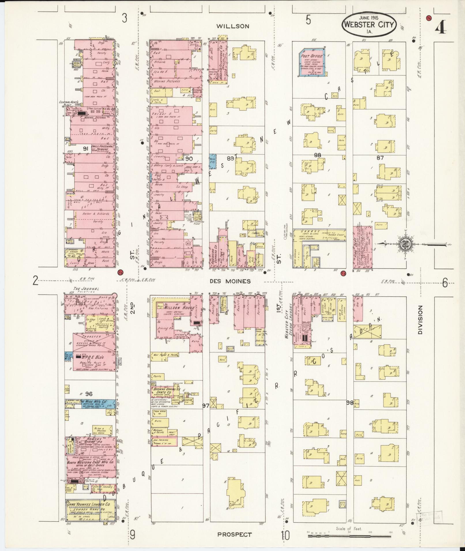 Sanborn Fire Insurance Map from Webster City, Hamilton County, Iowa (1915), Sheet #0004 - Historic Sanborn Fire Insurance Map Print