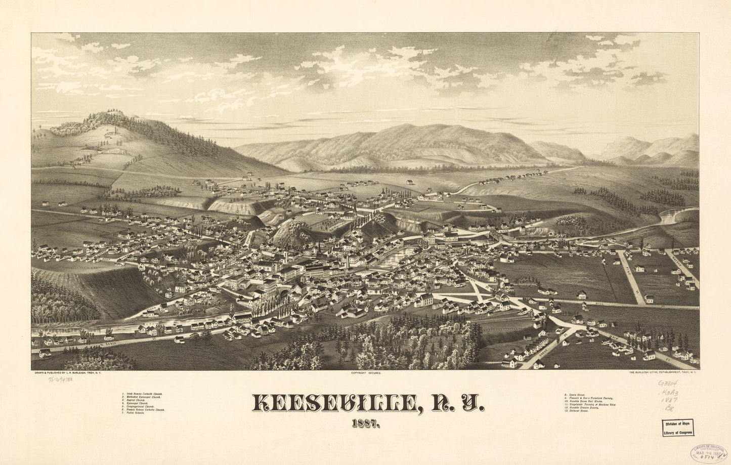 Keeseville, N.Y. 1887. (1887) – Historic Bird’s-Eye View Panorama Print