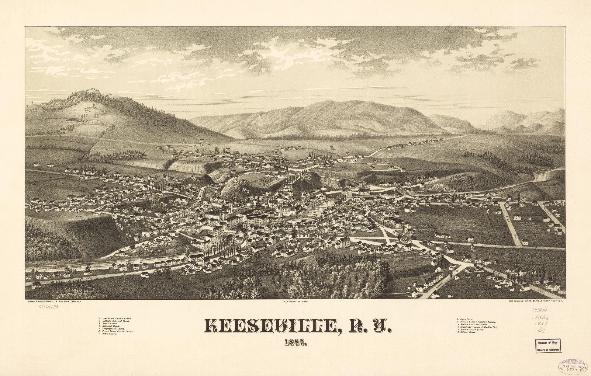 Keeseville, N.Y. 1887. (1887) – Historic Bird’s-Eye View Panorama Print