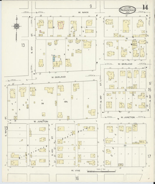Sanborn Fire Insurance Map from Paragould, Greene County, Arkansas (1914), Sheet #0014 - Historic Sanborn Fire Insurance Map Print, vintage old map wall art, antique decor, genealogy gift, Arkansas Arkansas map