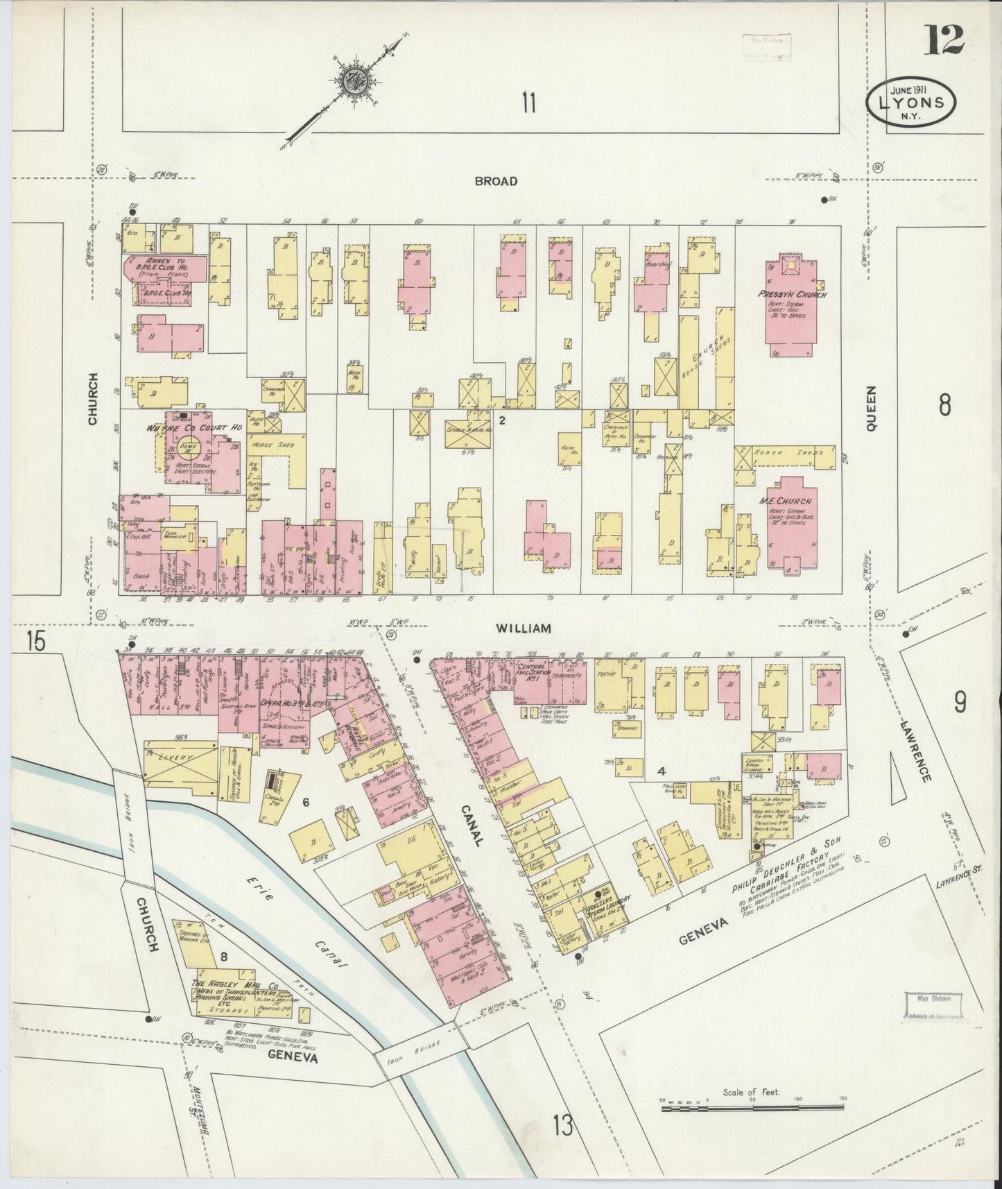 Sanborn Fire Insurance Map from Lyons, Wayne County, New York (1911), Sheet #0012 - Historic Sanborn Fire Insurance Map Print, vintage old map wall art, antique decor, genealogy gift, New York New York map