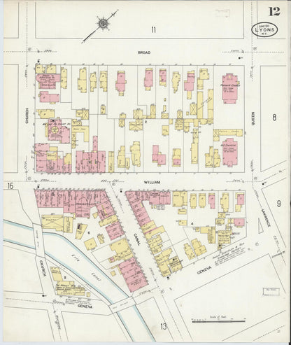 Sanborn Fire Insurance Map from Lyons, Wayne County, New York (1911), Sheet #0012 - Historic Sanborn Fire Insurance Map Print, vintage old map wall art, antique decor, genealogy gift, New York New York map