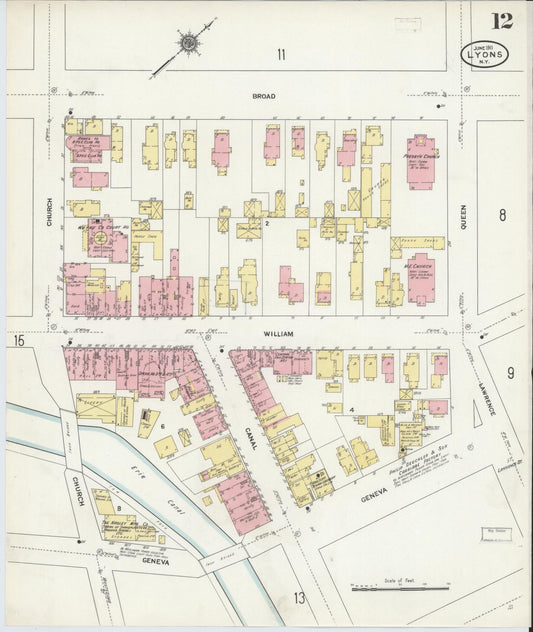 Sanborn Fire Insurance Map from Lyons, Wayne County, New York (1911), Sheet #0012 - Historic Sanborn Fire Insurance Map Print, vintage old map wall art, antique decor, genealogy gift, New York New York map