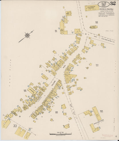 Sanborn Fire Insurance Map from Hilo, Hawaii County, Hawaii (1921), Sheet #0032 - Historic Sanborn Fire Insurance Map Print, vintage old map wall art