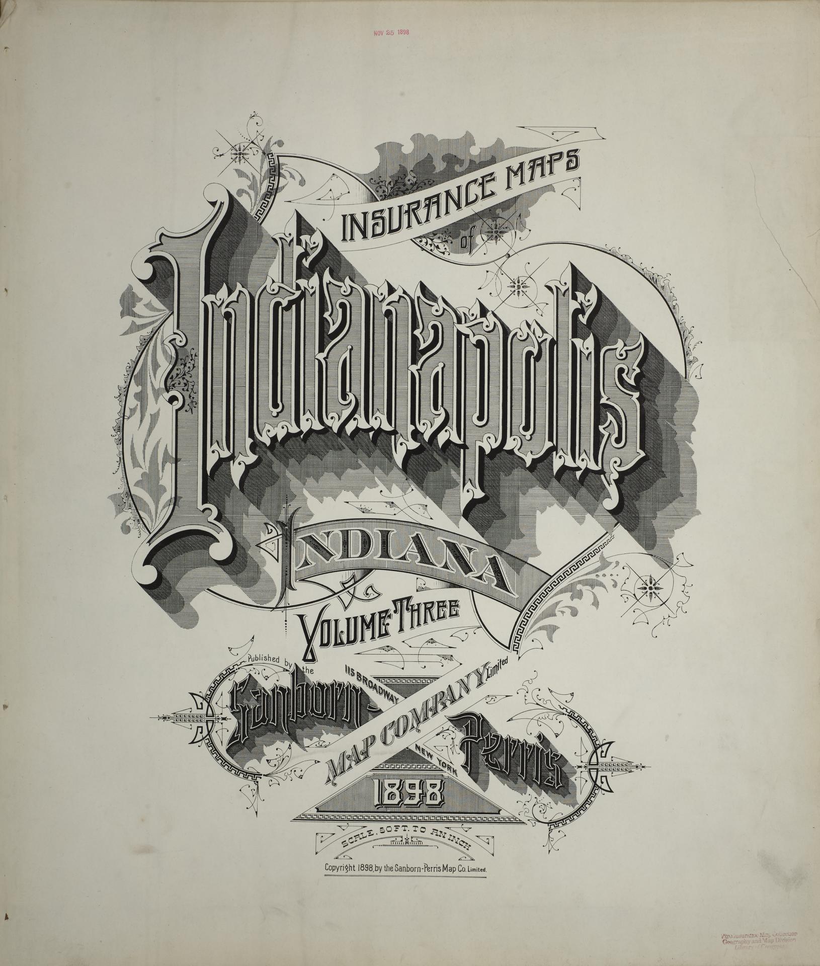 Sanborn Fire Insurance Map from Indianapolis, Marion County, Indiana (1898), Sheet #0001 - Complete Map Set gallery image, historic Sanborn map, vintage wall art, Indiana Indiana