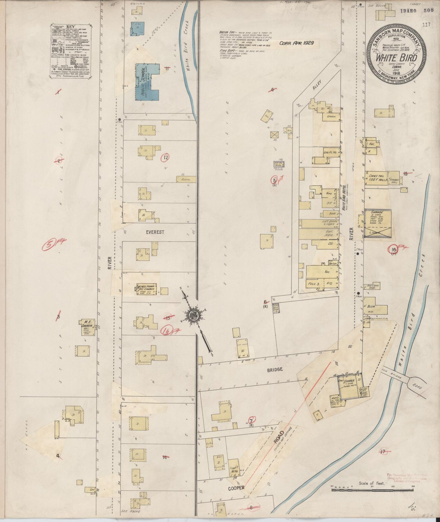 Sanborn Fire Insurance Map from White Bird, Idaho County, Idaho (1929), Sheet #0001 - Historic Sanborn Fire Insurance Map Print, vintage old map wall art, antique decor, genealogy gift, White Bird Idaho map