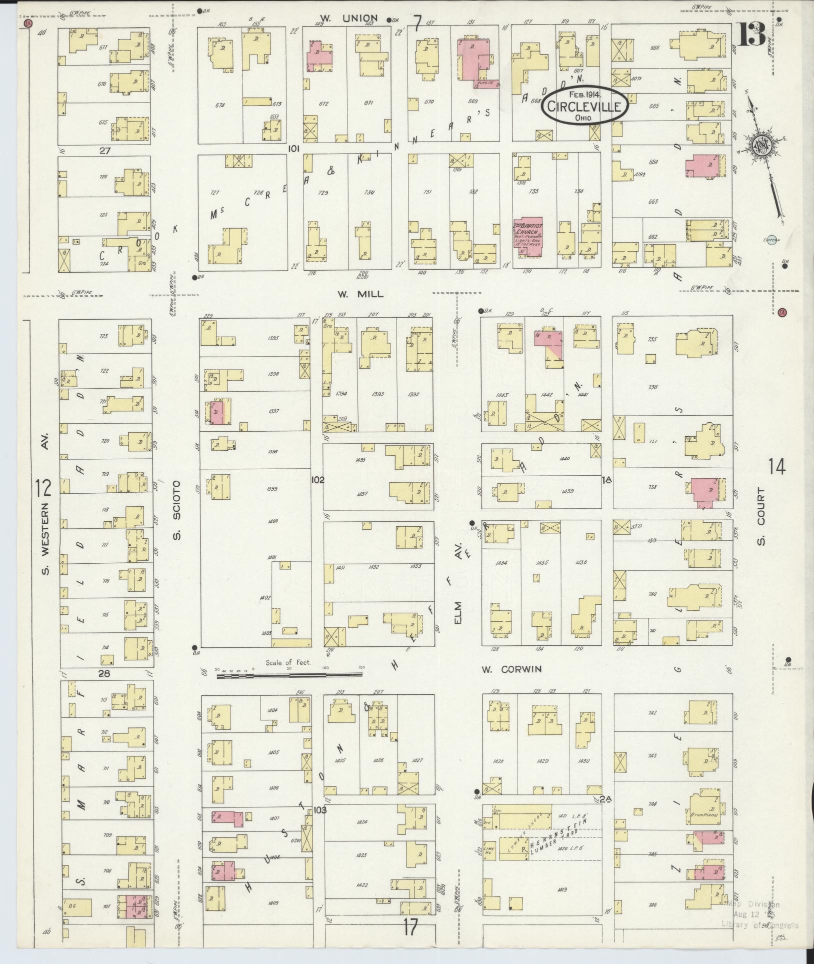 Sanborn Fire Insurance Map from Circleville, Pickaway County, Ohio (1914), Sheet #0013 - Complete Map Set gallery image, historic Sanborn map, vintage wall art, Ohio Ohio