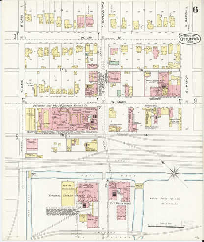 Sanborn Fire Insurance Map from Ottumwa, Wapello County, Iowa (1897), Sheet #0006 - Historic Sanborn Fire Insurance Map Print, vintage old map wall art