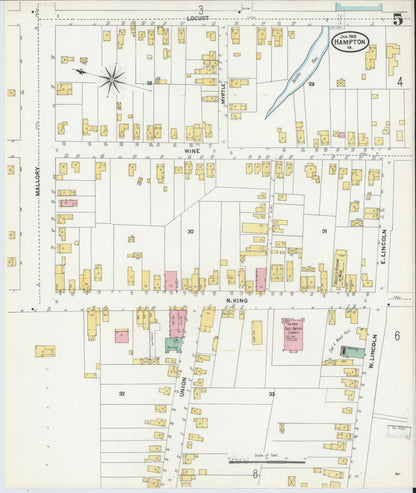 Sanborn Fire Insurance Map from Hampton, Independent Cities, Virginia (1905), Sheet #0005 - Complete Map Set gallery image, historic Sanborn map, vintage wall art, Virginia Virginia