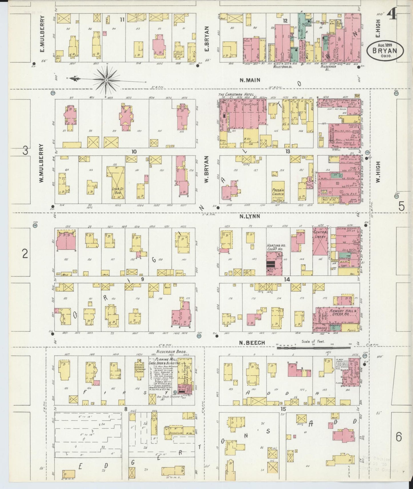 Sanborn Fire Insurance Map from Bryan, Williams County, Ohio (1899), Sheet #0004 - Historic Sanborn Fire Insurance Map Print, vintage old map wall art, antique decor, genealogy gift, Ohio Ohio map