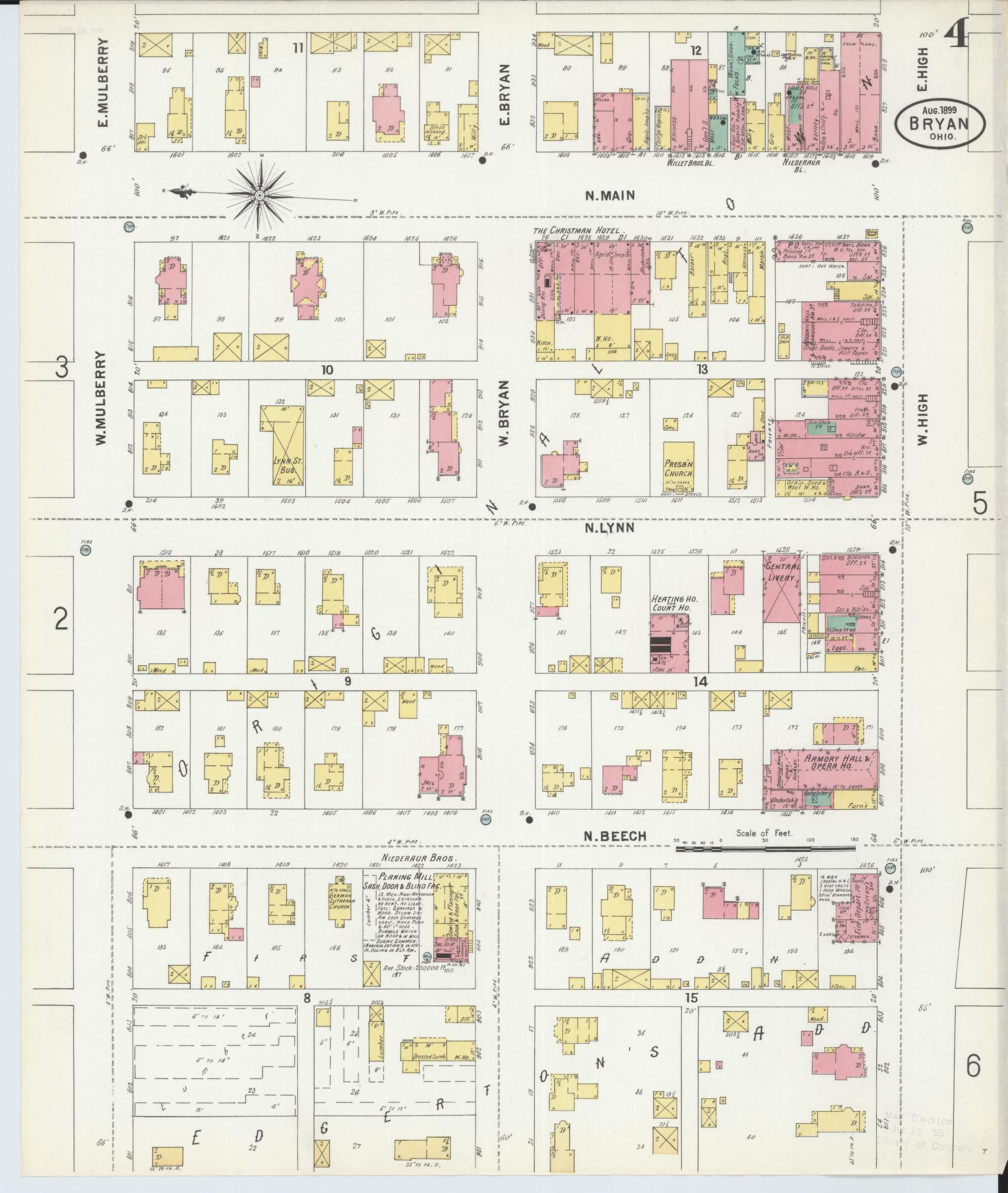 Sanborn Fire Insurance Map from Bryan, Williams County, Ohio (1899), Sheet #0004 - Historic Sanborn Fire Insurance Map Print, vintage old map wall art, antique decor, genealogy gift, Ohio Ohio map