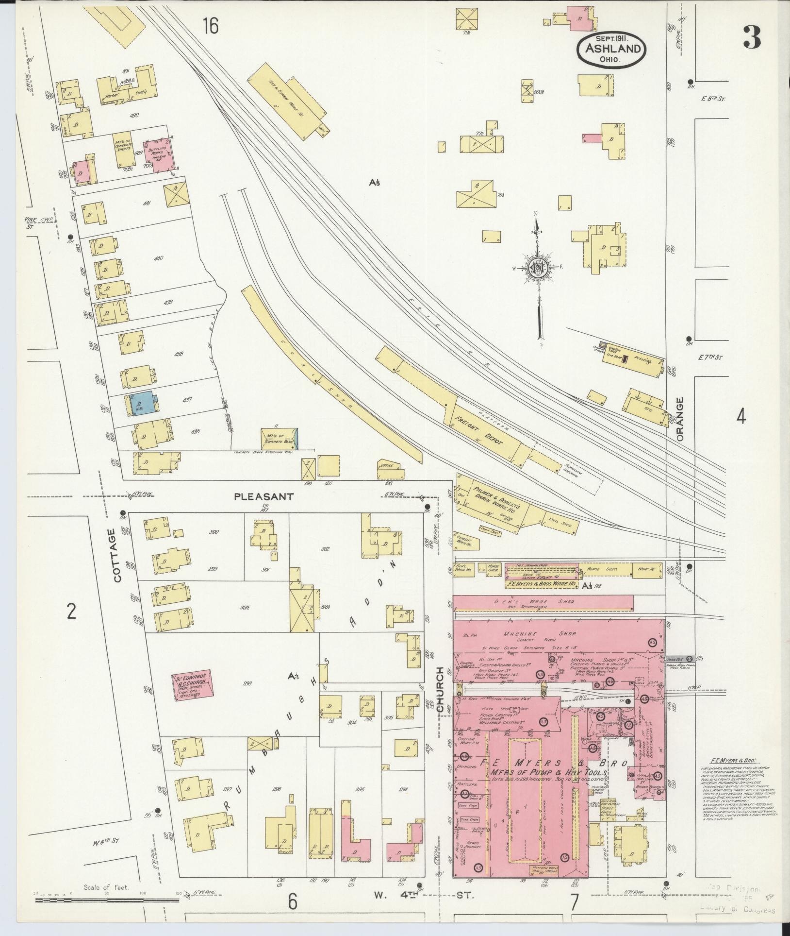 Sanborn Fire Insurance Map from Ashland, Ashland County, Ohio (1911), Sheet #0003 - Complete Map Set gallery image, historic Sanborn map, vintage wall art, Ohio Ohio